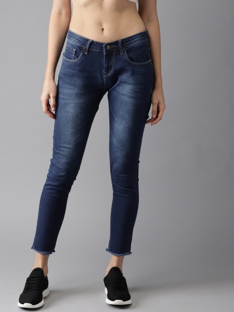 

HERE&NOW Women Blue Skinny Fit Mid-Rise Clean Look Cropped Stretchable Jeans