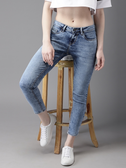 

HERE&NOW Women Blue Skinny Fit Mid-Rise Cropped Clean Look Stretchable Jeans