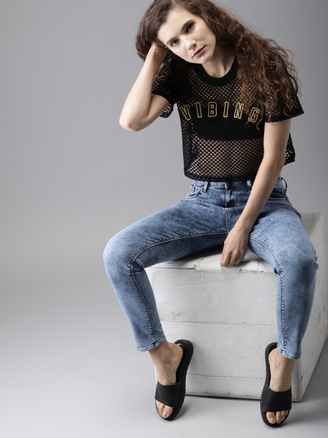 

HERE&NOW Women Blue Skinny Fit Mid-Rise Cropped Clean Look Stretchable Jeans