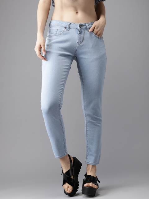 

HERE&NOW Women Blue Skinny Fit Mid-Rise Cropped Clean Look Stretchable Jeans