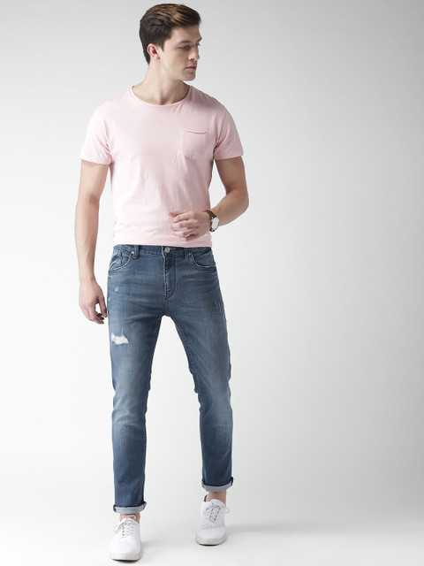

Mast & Harbour Men Blue Skinny Fit Mid-Rise Mildly Distressed Stretchable Jeans