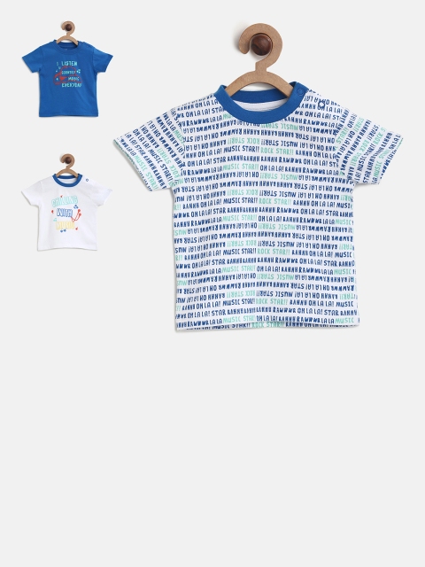 

MINI KLUB Boys Pack of 3 Printed Pure Cotton T-shirts, Blue