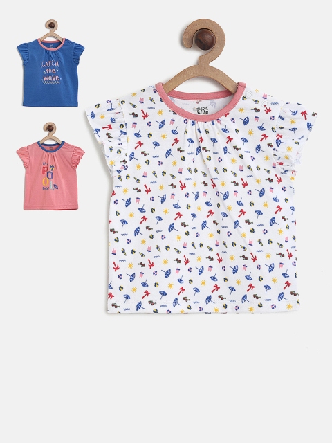 

MINI KLUB Girls Blue Printed Round Neck T-shirt