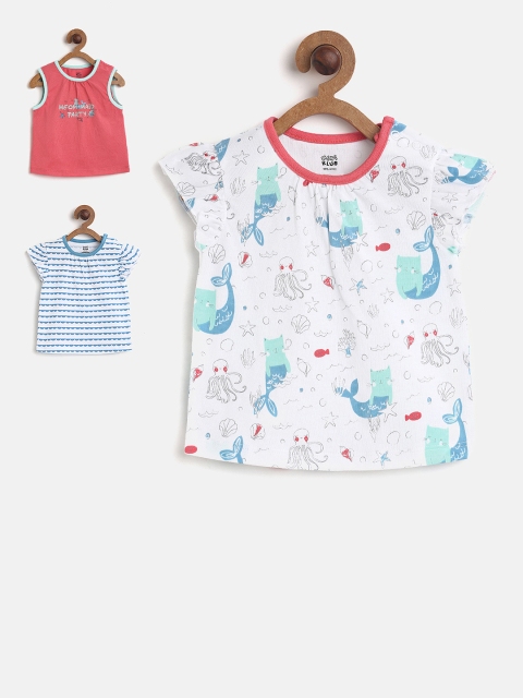

MINI KLUB Kids Girls Pack of 3 Printed T-Shirts, Blue