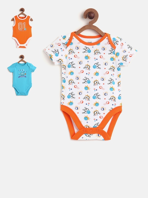 

MINI KLUB Boys Pack of 3 Printed Bodysuits, Orange