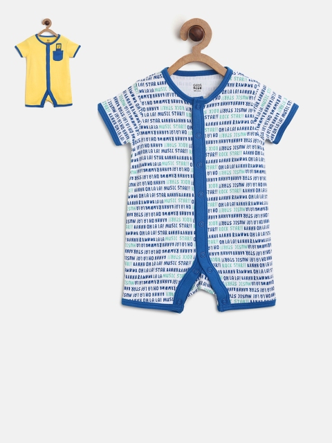 

MINI KLUB Boys Pack of 2 Printed Knitted Rompers, Yellow