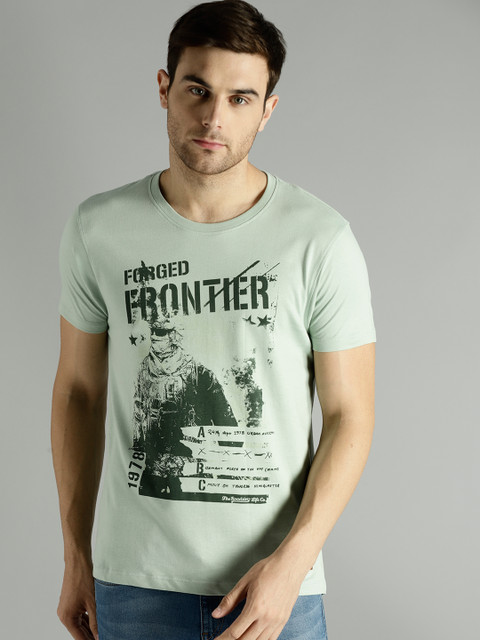 

Roadster Men Green Printed Round Neck T-shirt
