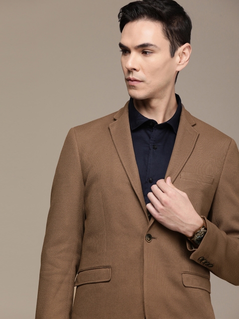 

SELECTED Men Brown Self-design Single Breasted Formal Blazer
