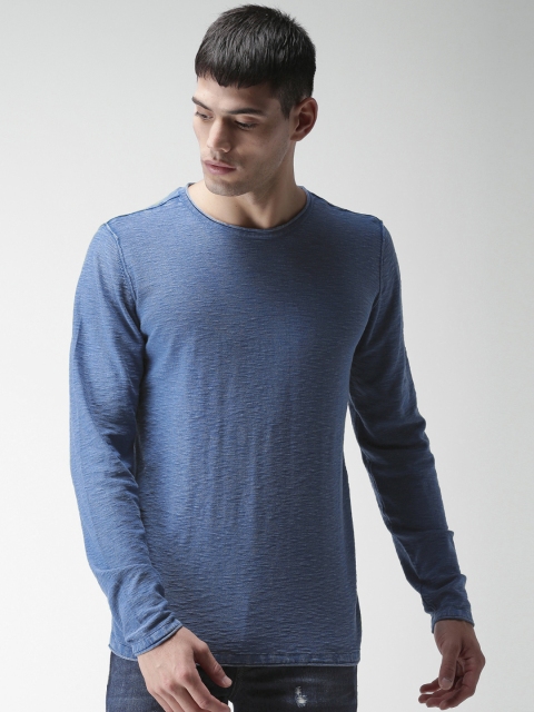 

SELECTED Men Blue Solid Round Neck T-shirt