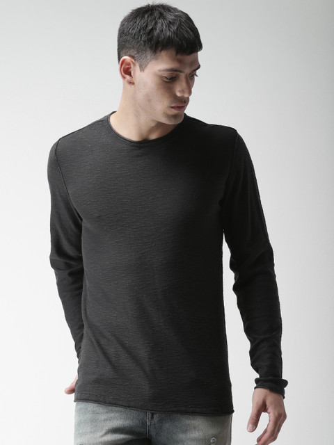 

SELECTED Men Black Self Design Round Neck T-shirt