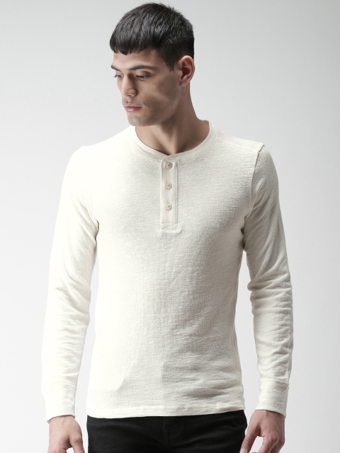 

SELECTED Men Off-White Solid Mandarin Collar T-shirt