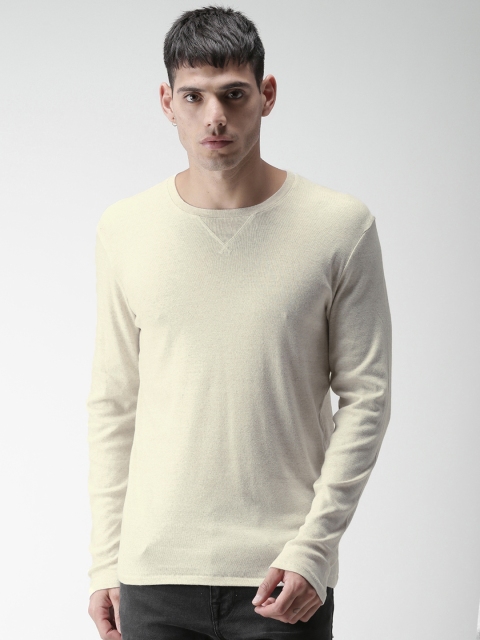 

SELECTED Men Off-White Solid Round Neck T-shirt