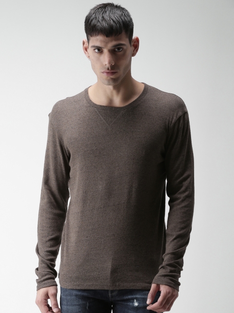 

SELECTED Men Brown Solid Round Neck T-shirt