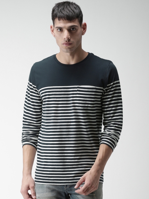 

SELECTED Men Blue Striped Round Neck T-shirt