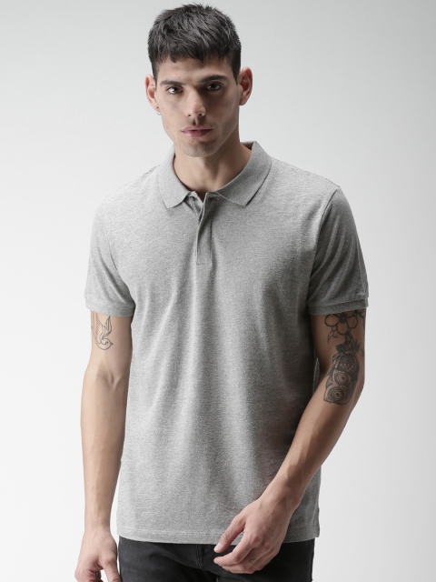 

SELECTED Men Grey Solid Polo Collar T-shirt