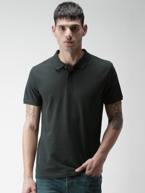 

SELECTED Men Green Solid Polo Collar T-shirt