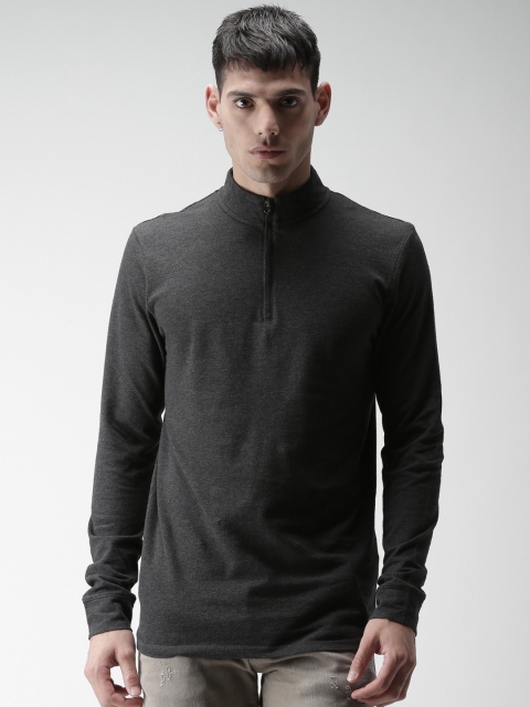 

SELECTED Men Charcoal Grey Slim Fit Solid High Neck T-shirt