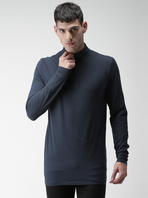 

SELECTED Men Navy Blue Solid High Neck T-shirt