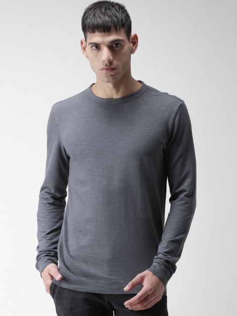 

SELECTED Men Charcoal Grey Slim Fit Solid Round Neck T-shirt