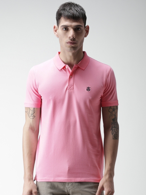 

SELECTED Men Pink Slim Fit Solid Polo Collar T-shirt