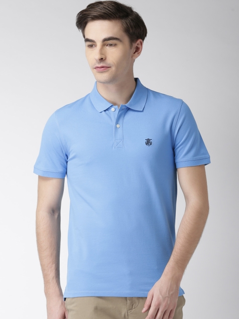 

SELECTED Men Blue Solid Polo Collar T-shirt