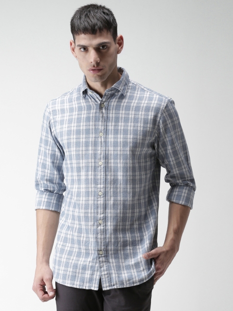 

SELECTED Men Blue & White Regular Fit Checked Casual Shirt
