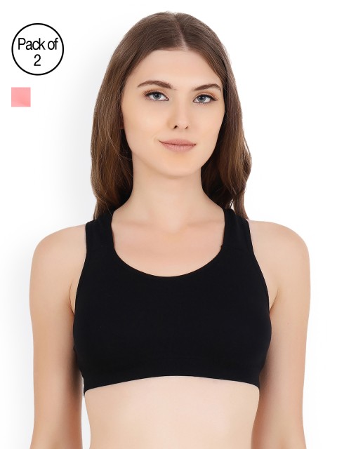 

Floret Pack Of 2 Non-Wired Non-Padded Sports Bras, Black