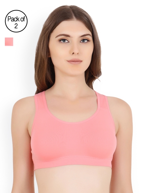

Floret Pack Of 2 Non-Wired Non-Padded Sports Bras, Pink