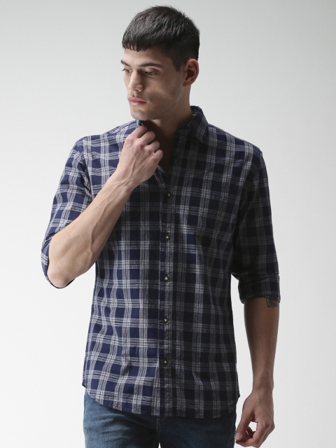 

SELECTED Men Navy Blue Checked Casual Shirt