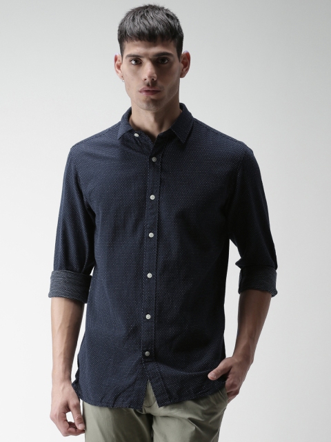 

SELECTED Men Blue Slim Fit Self Design Casual Shirt