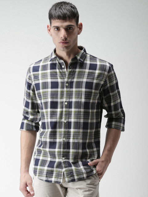 

SELECTED Men Green & Blue Slim Fit Checked Casual Shirt