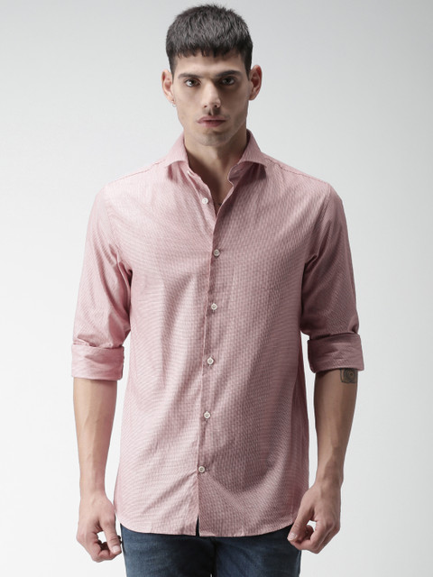 

SELECTED Men Pink & Off-White Slim Fit Self-Design Casual Shirt