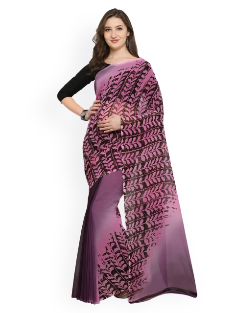 

Ligalz Purple Printed Poly Georgette Saree