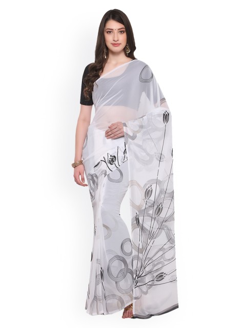 

Ligalz White Printed Poly Georgette Saree
