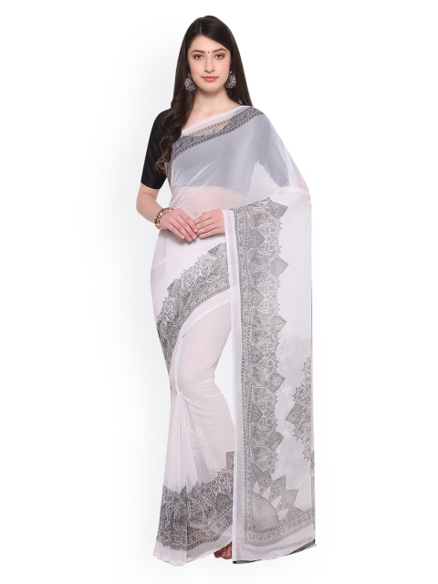 

Ligalz White Printed Poly Georgette Saree