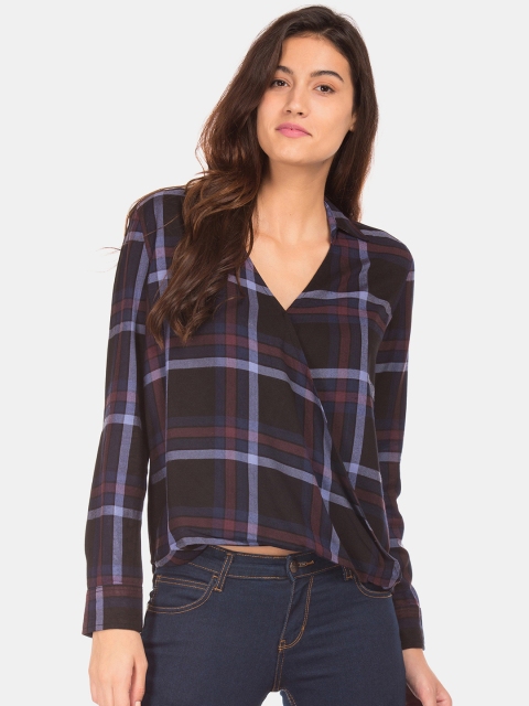 

Aeropostale Women Brown Checked Wrap Top