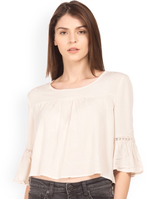 

Aeropostale Women Cream-Coloured Solid Boxy Top