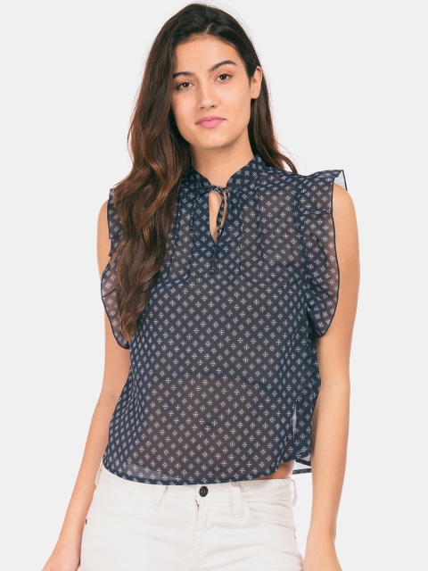 

Aeropostale Women Navy Blue Self Design Top