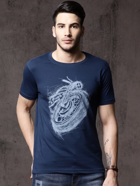 

Roadster Time Travlr Men Blue Printed Round Neck T-shirt