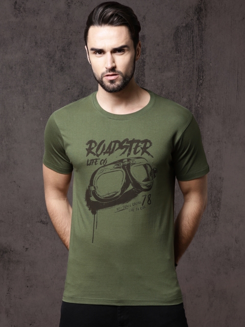 

Roadster Time Travlr Men Olive Green Printed Round Neck T-shirt