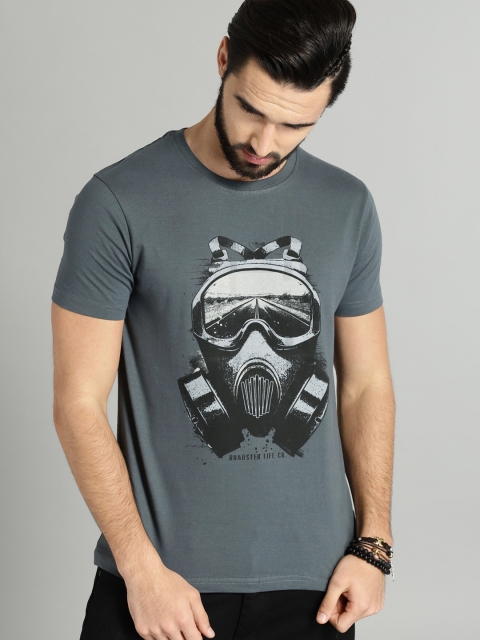 

Roadster Men GreyPrinted Round Neck T-shirt, Grey