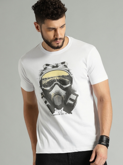 

Roadster Men White Printed Round Neck Pure Cotton T-shirt