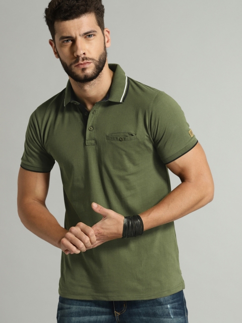 

Roadster Men Olive Green Solid Polo Collar T-shirt