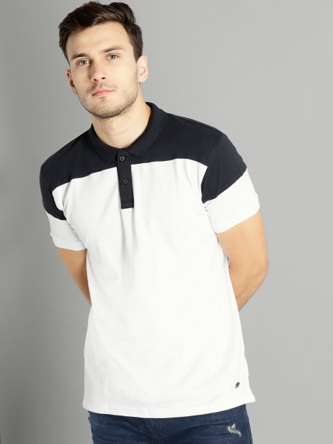 

Roadster Men White & Navy Blue Colourblocked Polo Collar T-shirt