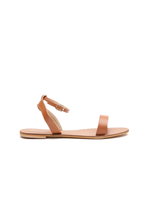 

ether Women Tan Brown Solid Synthetic Open Toe Flats