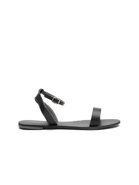 

ether Women Black Solid Synthetic Open Toe Flats