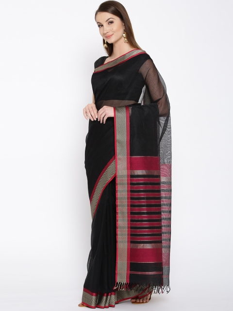 

lal10 Black & Magenta Solid Maheshwari Handloom Saree
