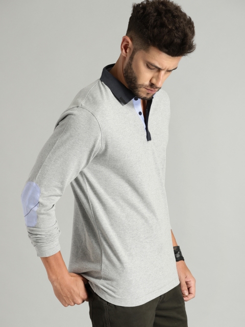 

Roadster Men Grey Melange Solid Polo Collar T-shirt