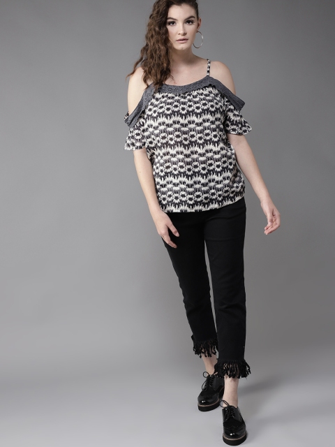 

Moda Rapido Women Grey & Off-White Printed A-Line Top