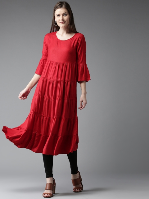

Moda Rapido Women Red Woven Design Anarkali Kurta